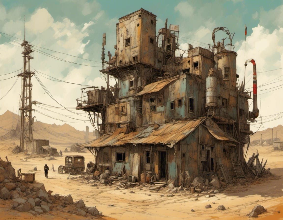 Post-Apocalyptic Desert Town with Rebreathers and Fires