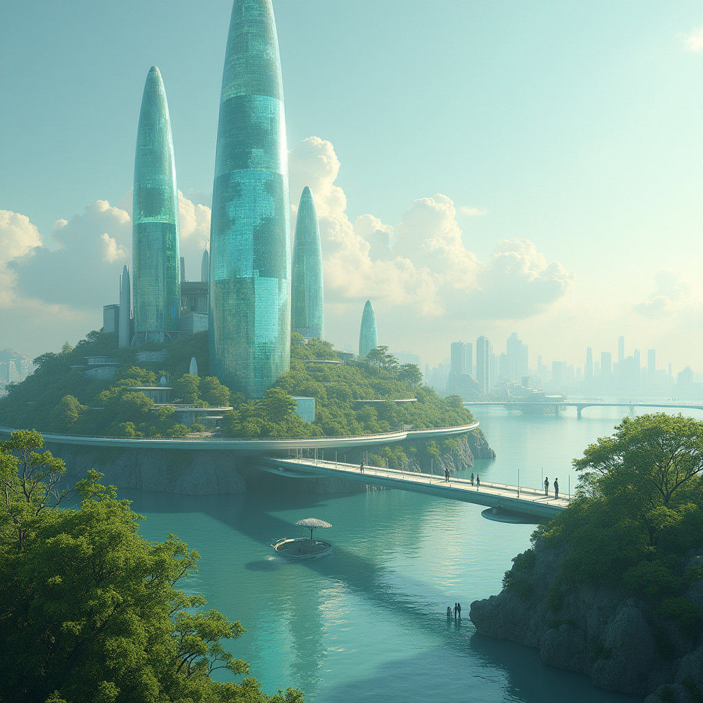 Futuristic Sustainable Island with Crystalline Towers
