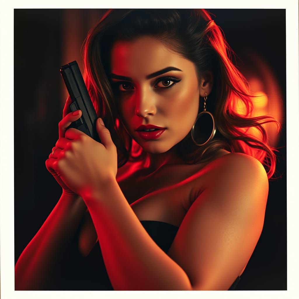 Voluptuous Model in Film Noir Style Portrait