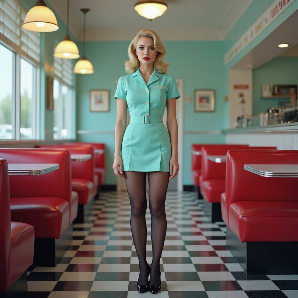 Dramatic Blonde in Diner: Cinematic Film Still