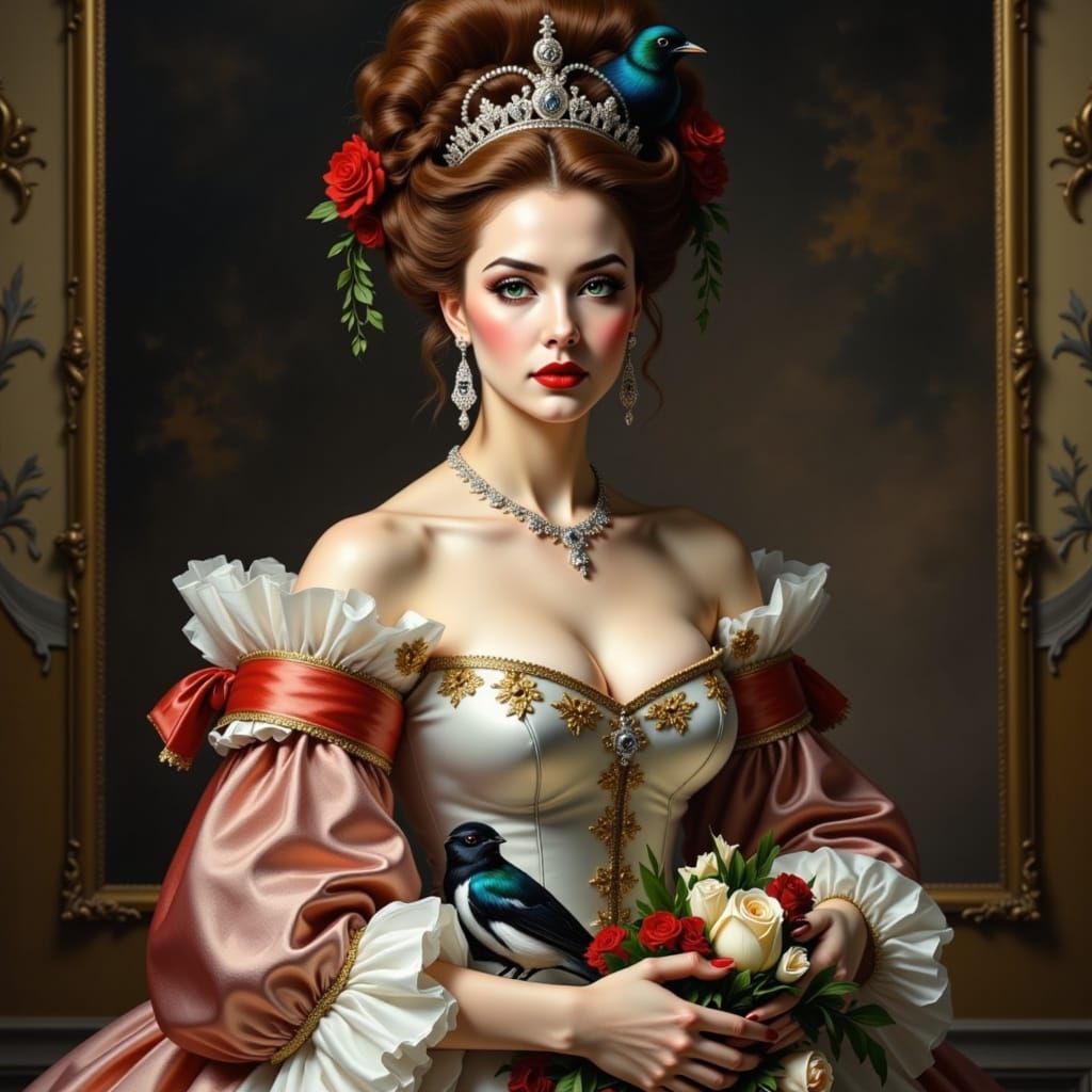 Queen Charlotte with Bird Nest Hairstyle in Frida Kahlo Styl...