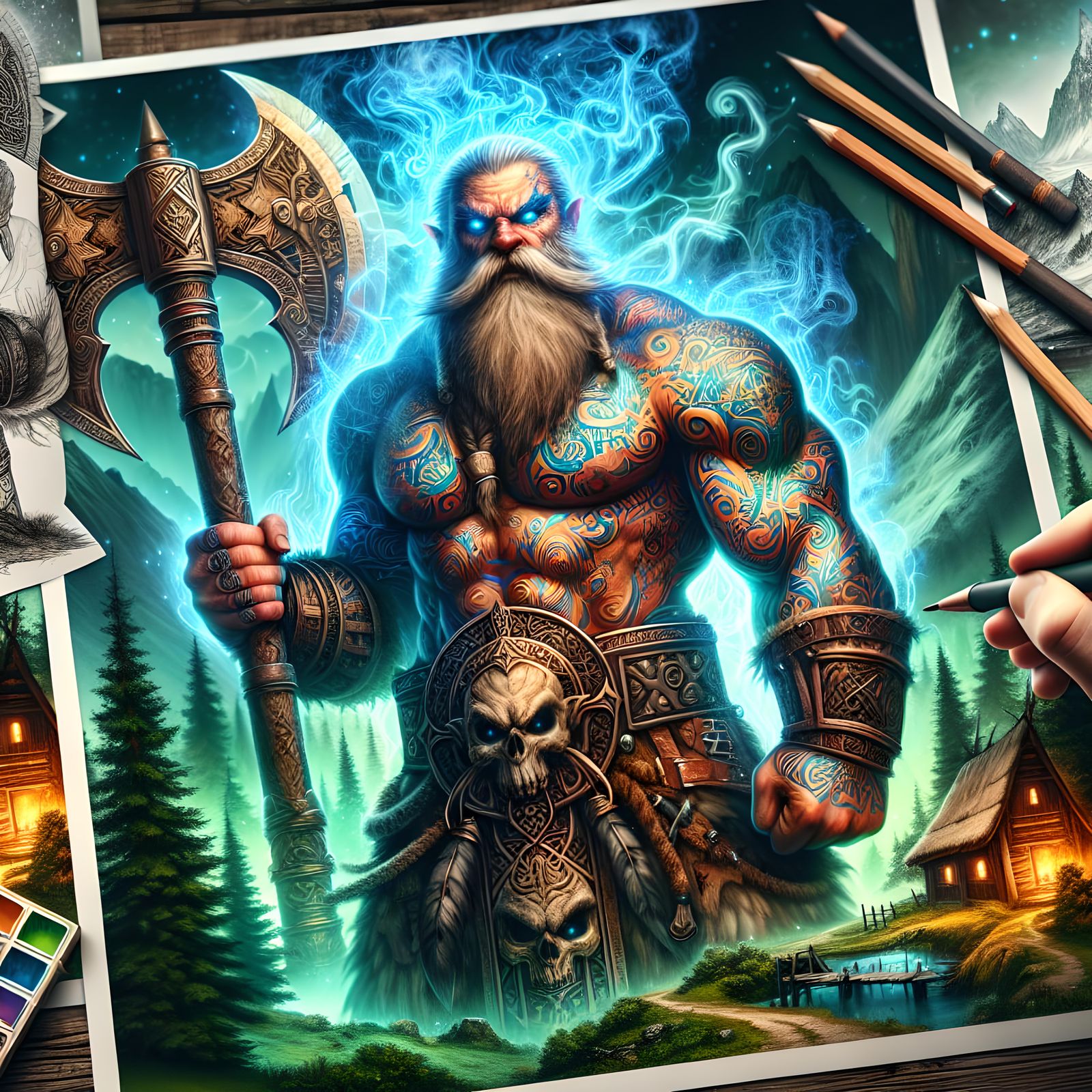 Muscular Dwarf Barbarian with Ancestral Spirits