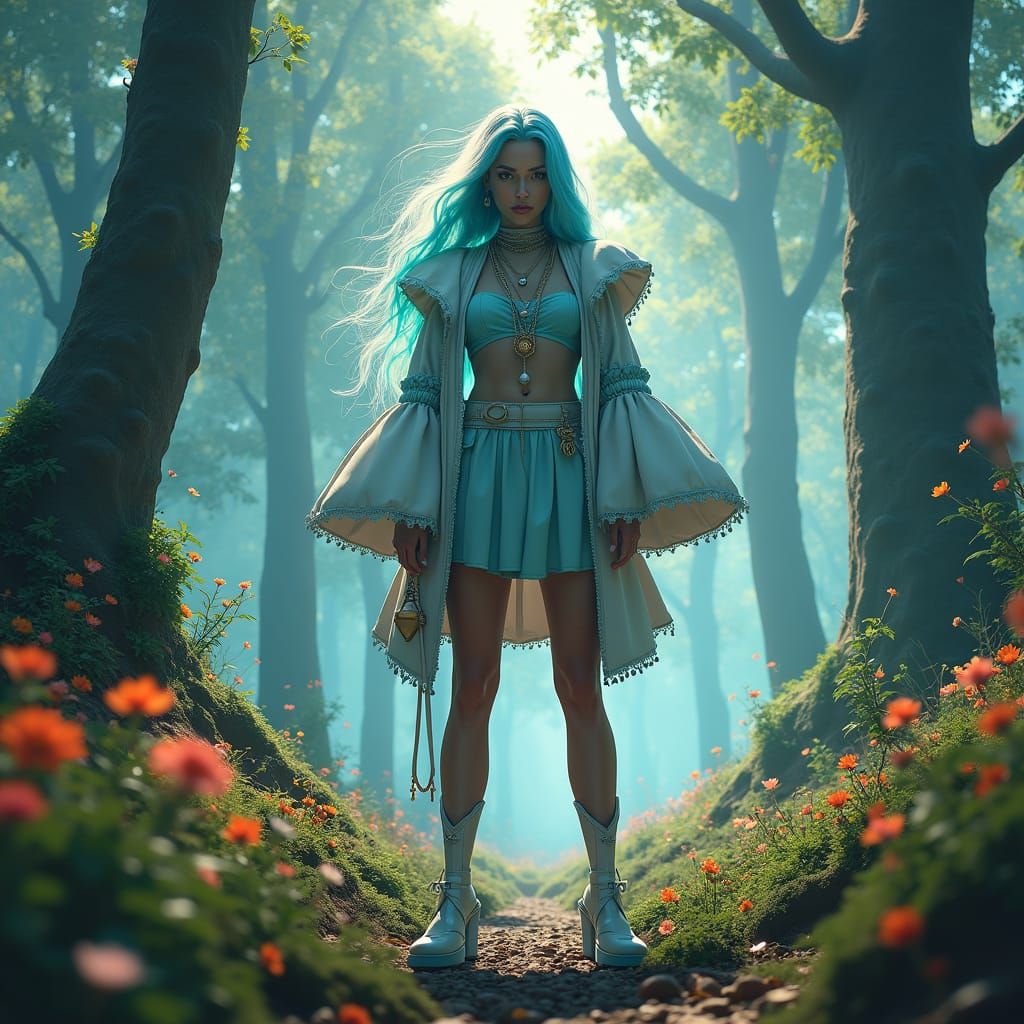 Rapper in Mystical Forest, Dinotopia-Inspired Art