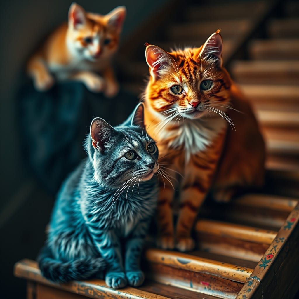 Vibrant Abstract Cats in a Moody, Cinematic Scene