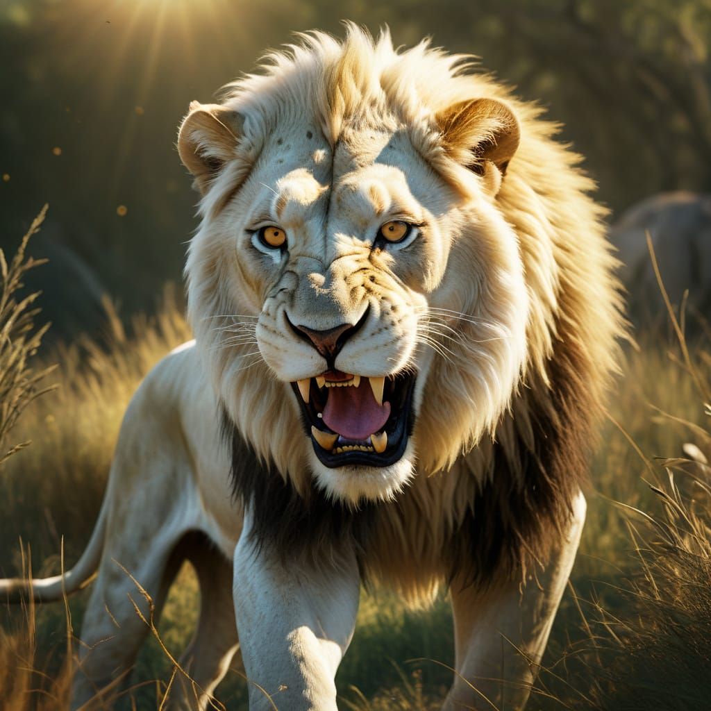 Regal Savannah Lion in Hyper-Realistic Digital Art