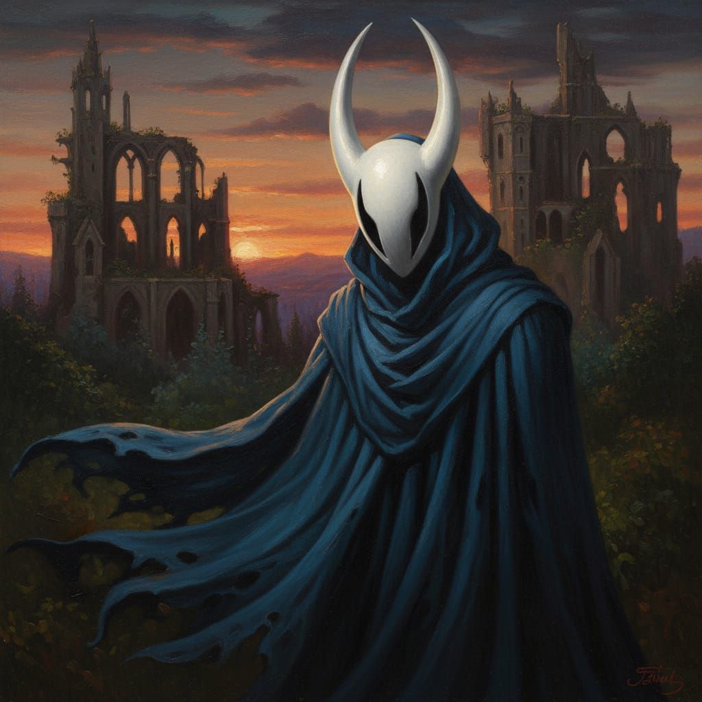 Hollow Knight Portrait in Pre-Raphaelite Oil Painting Style