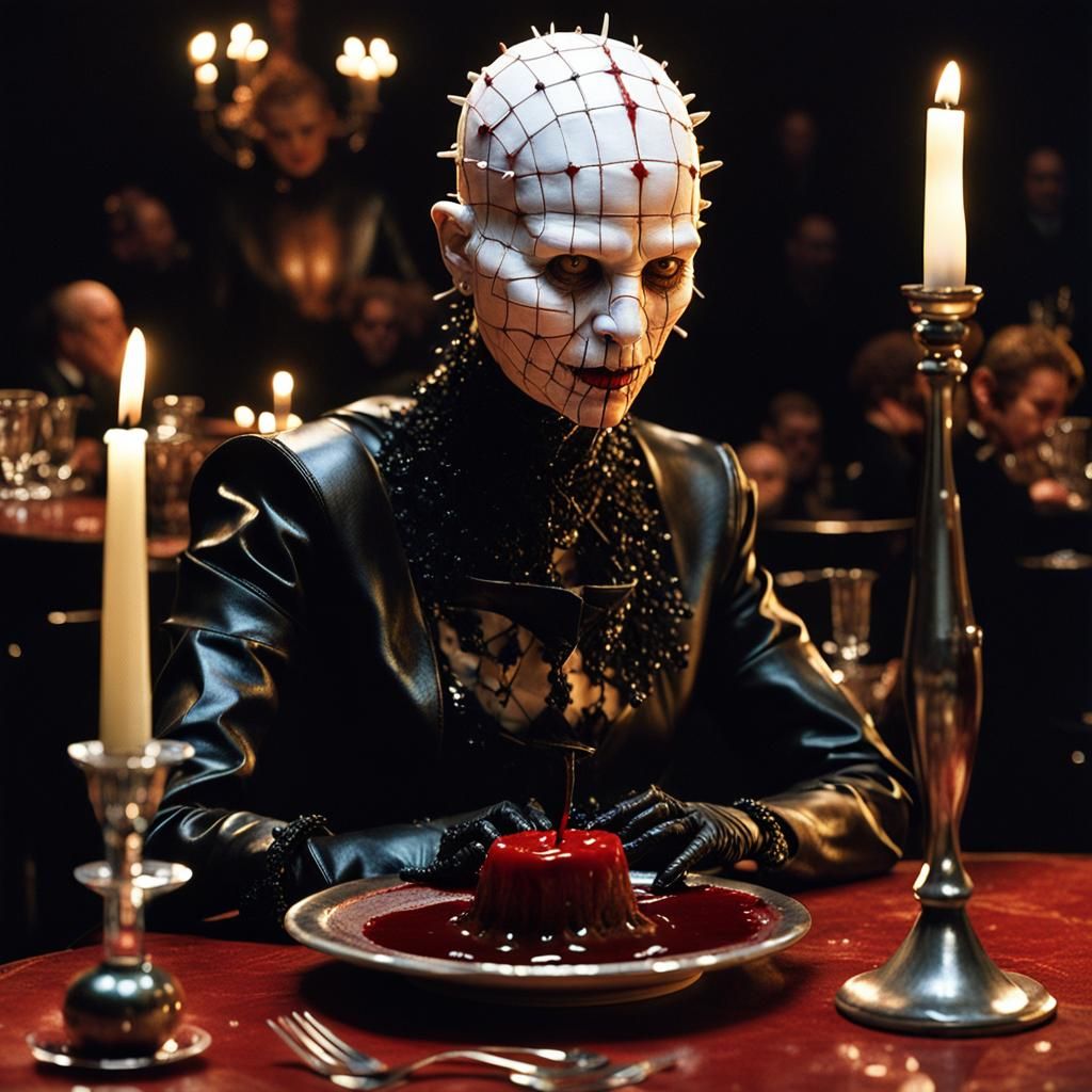 Female Pinhead Dining in French Cafe, Digital Painting