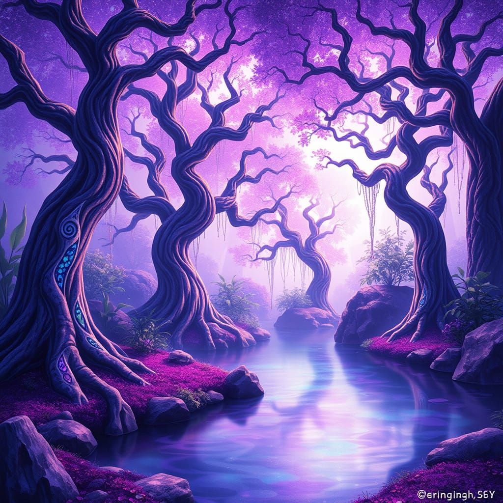 Mystical Purple Oasis in Dreamlike Splendor