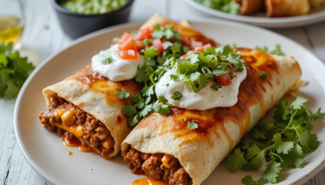 Sizzling Mexican Chimichangas in Vibrant Oil Painting Style