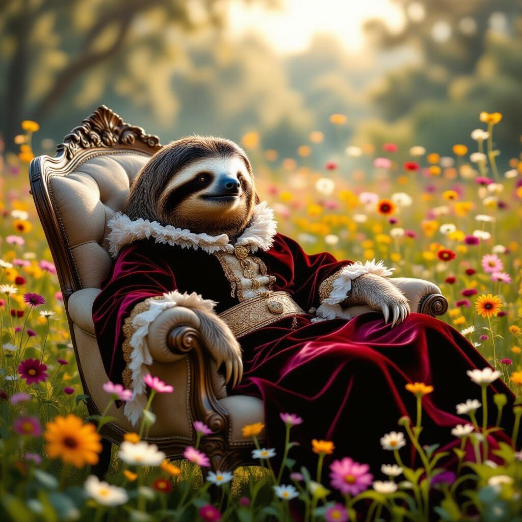Sloth in Velvet Robes in Baroque Style