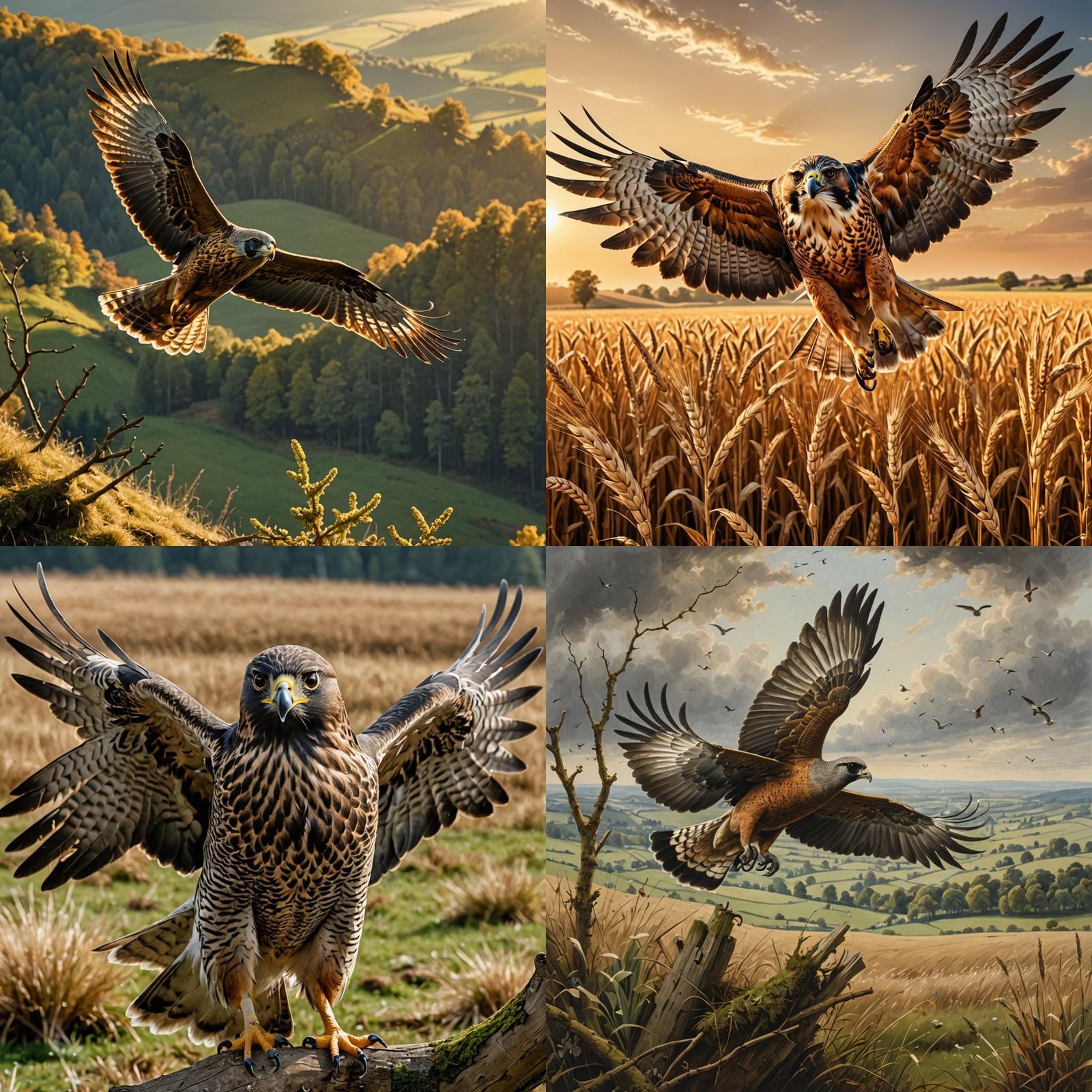 Majestic Falcon Soaring Over Golden Wheat Field