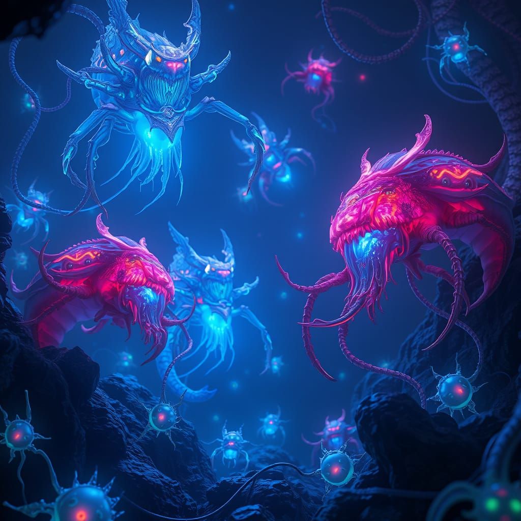 Bioluminescent Creatures in Ethereal Matte Painting