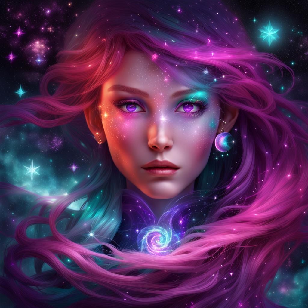 Celestial Sorceress Weaver of Dreams in Purple and Teal