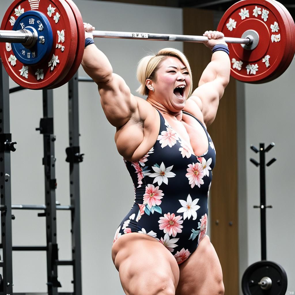 Empowered Japanese Weightlifter Defies Gravity in Vibrant Fl...
