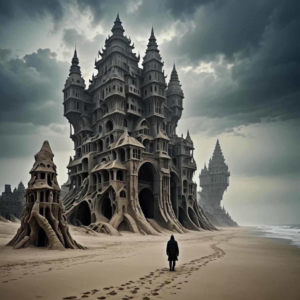 Eerie Stone Labyrinth in Biomechanical Alien Landscape