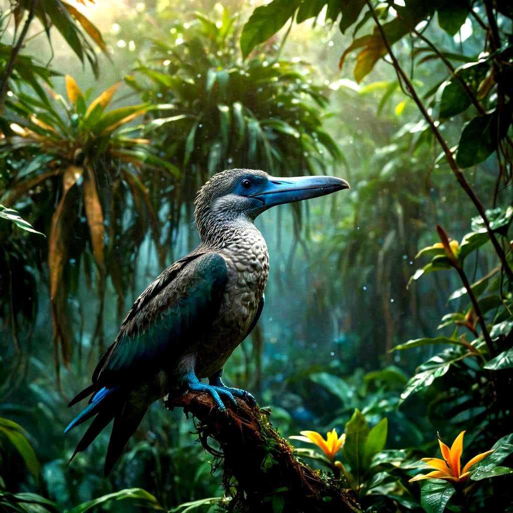 Blue-Footed Booby Portrait in Atmospheric Digital Painting