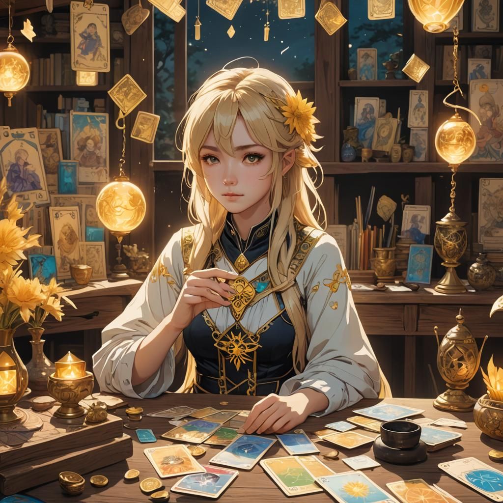 Blonde Tarot Reader in Anime Style