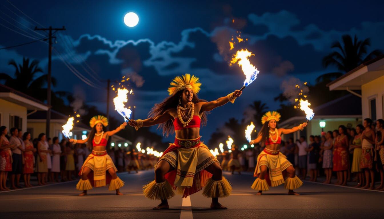 Polynesian Fire Dance Under Moonlight