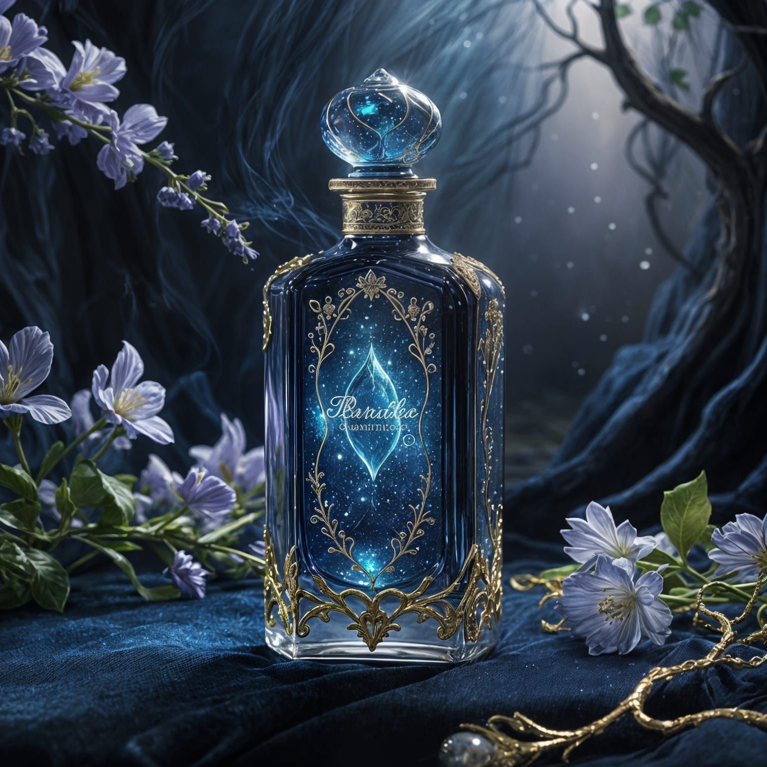 Midnight Blue Perfume Bottle Radiates Mystery and Enchantmen...