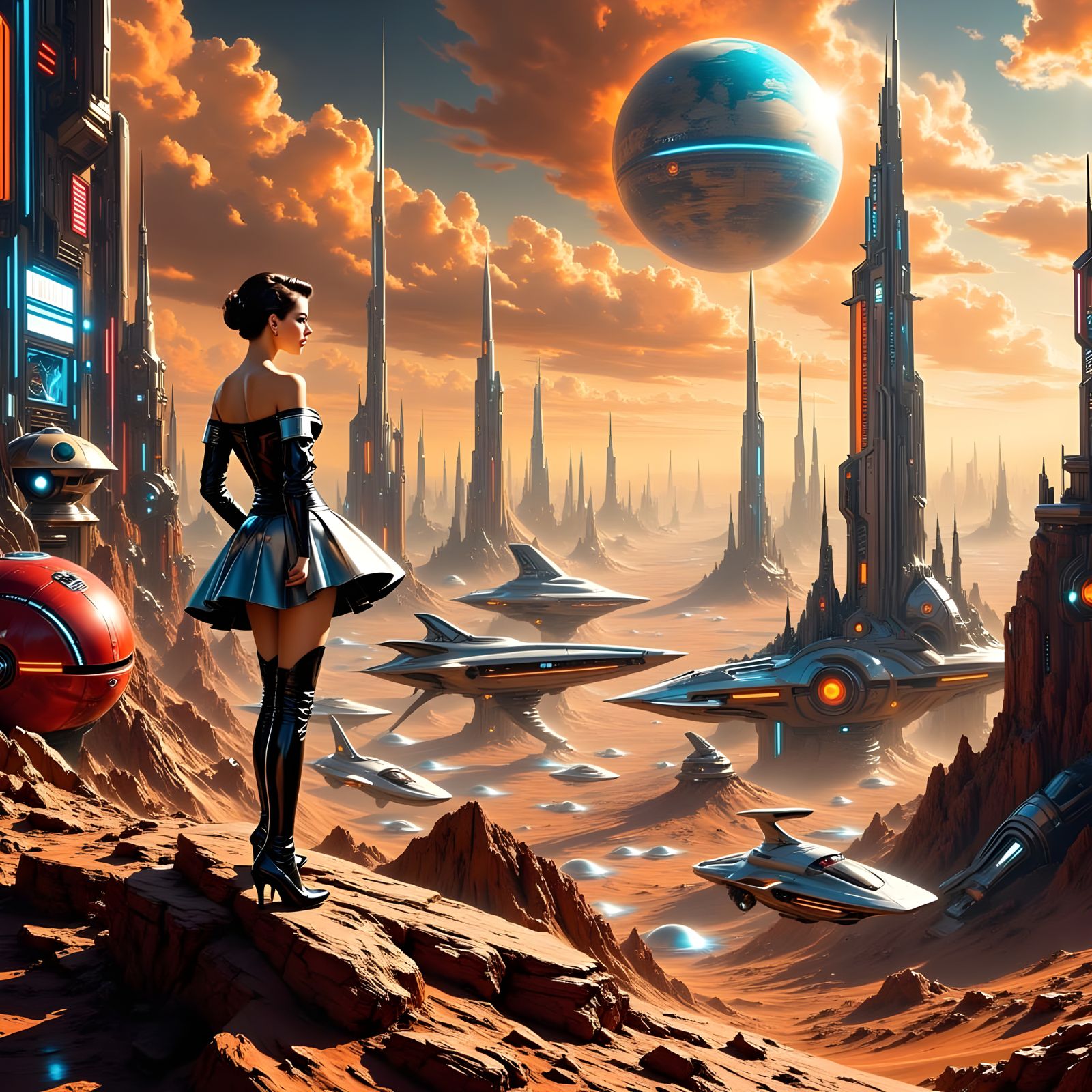 Princess Ardala on Mars in Retro-Futuristic City