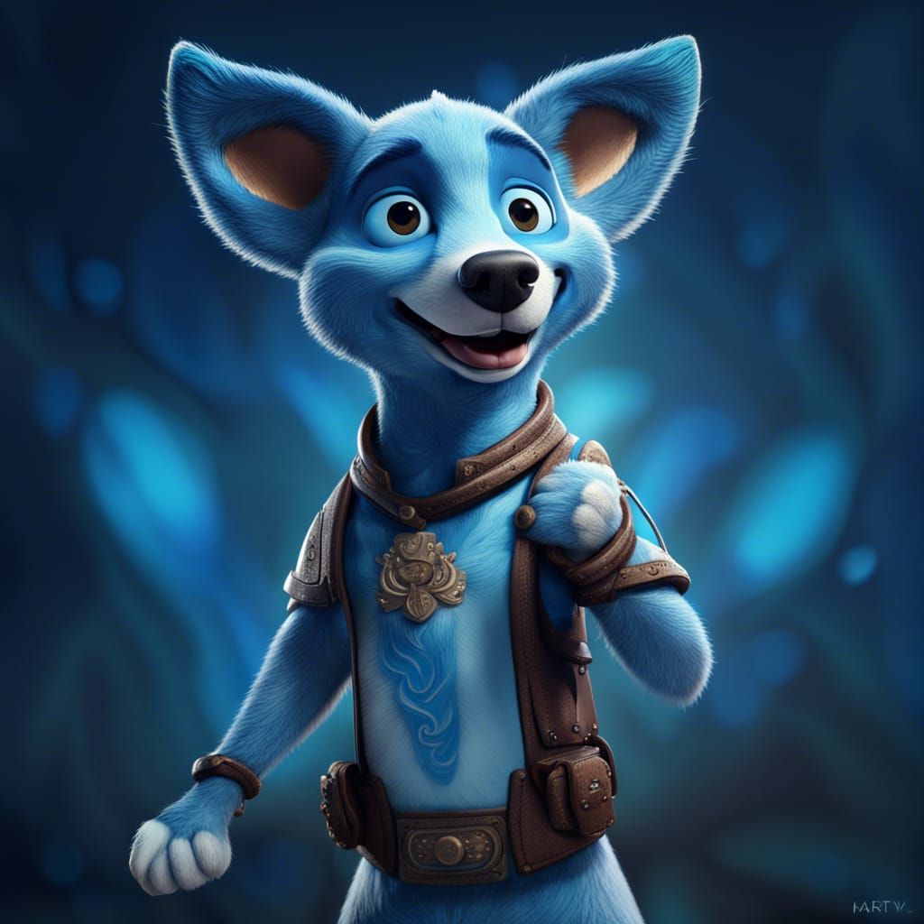 Bluey the Adventurer: Detailed Anthropomorphic Portrait