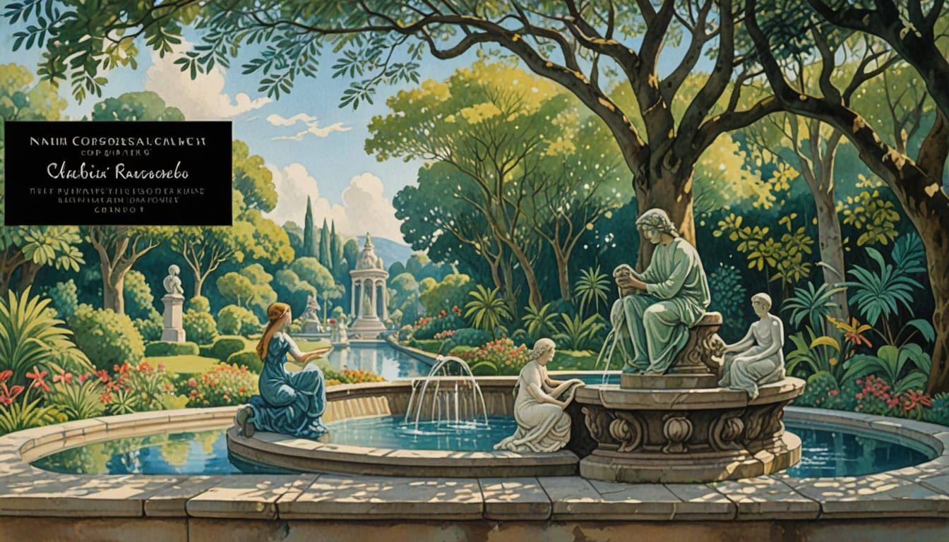 Fountain of Youth in Folk Art Nouveau Style