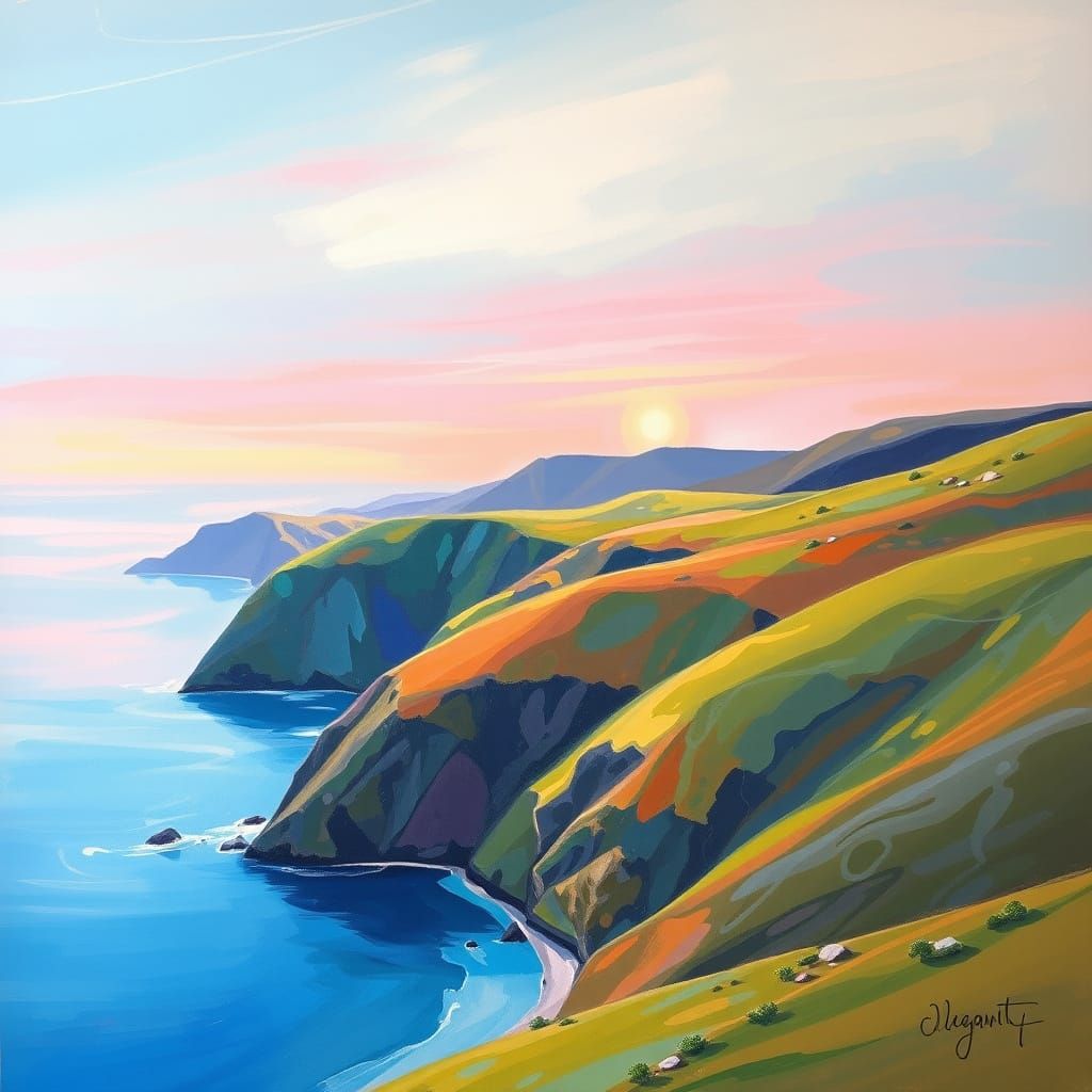Vibrant Expressionist Landscape with Neon Accents