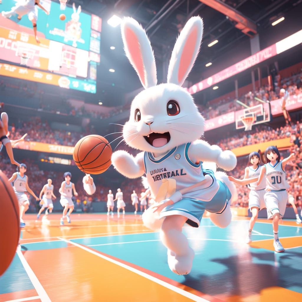 Anime Bunnies Playing Basketball in 3D