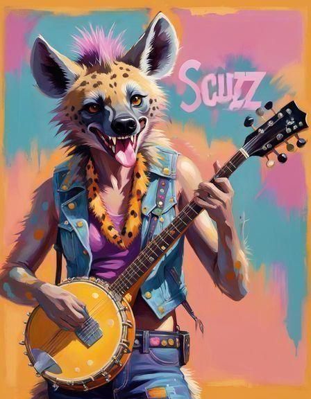 Funky Bluegrass She-Hyena Poster in Expressionist Style