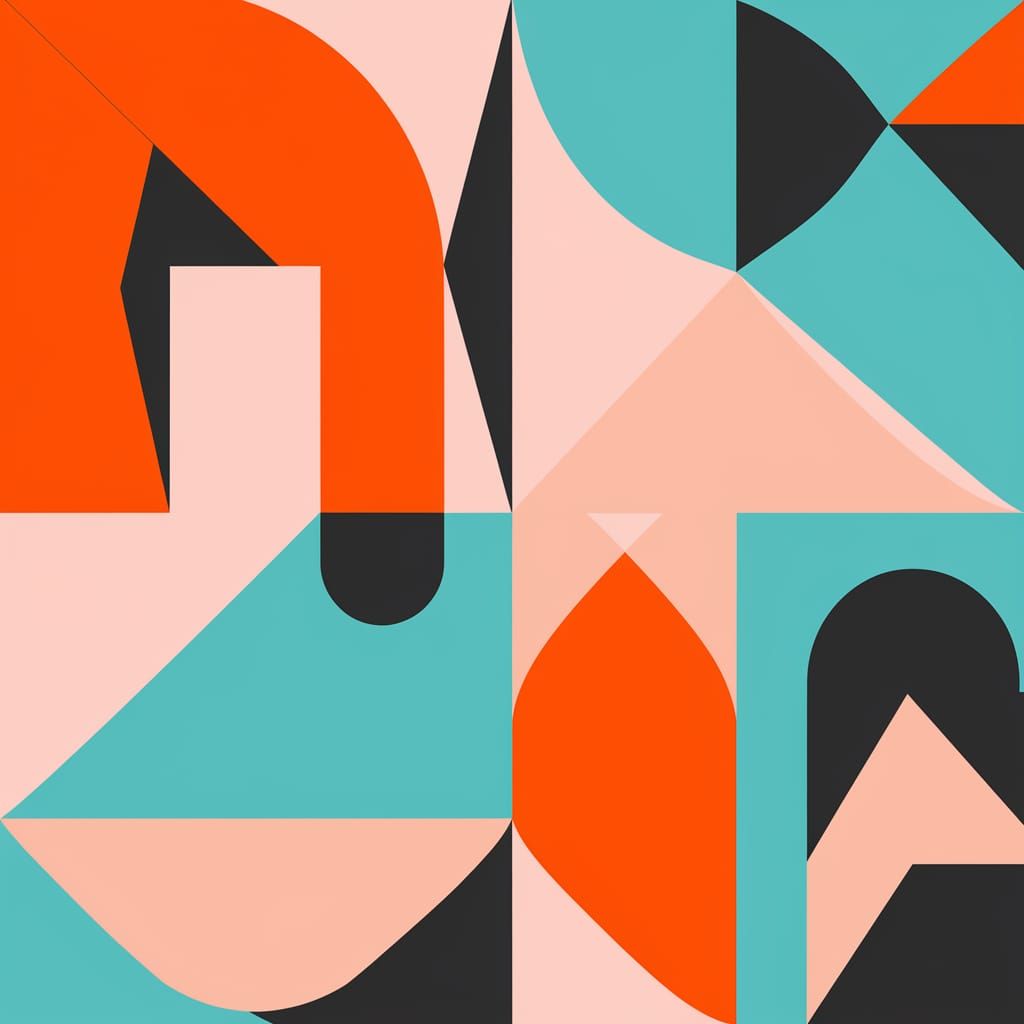 Abstract Geometric Arctic Landscape in Orange and Turquoise