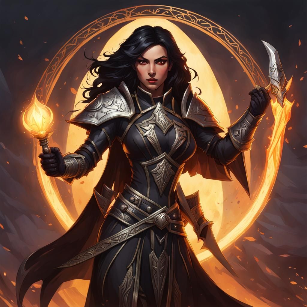 Dark-Eyed Aasimar Warlock in Dark Fantasy Style