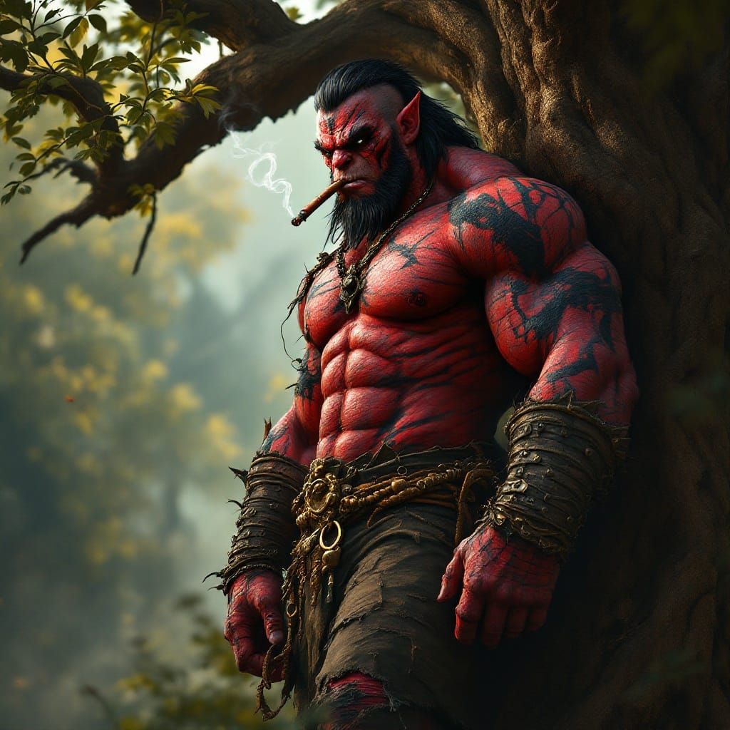 Crimson Orc Warrior in Dark Fantasy Concept Art