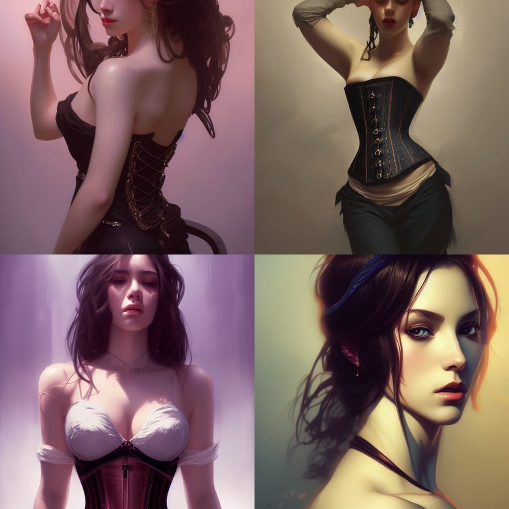 Seductive Girl Portrait with Corset, Detailed Art