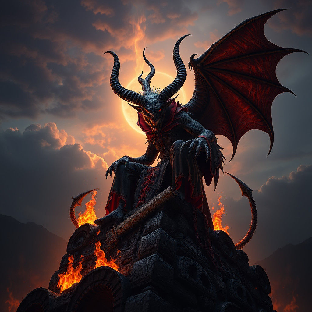 Majestic Demon on Ancient Ruins in Unreal Engine 5