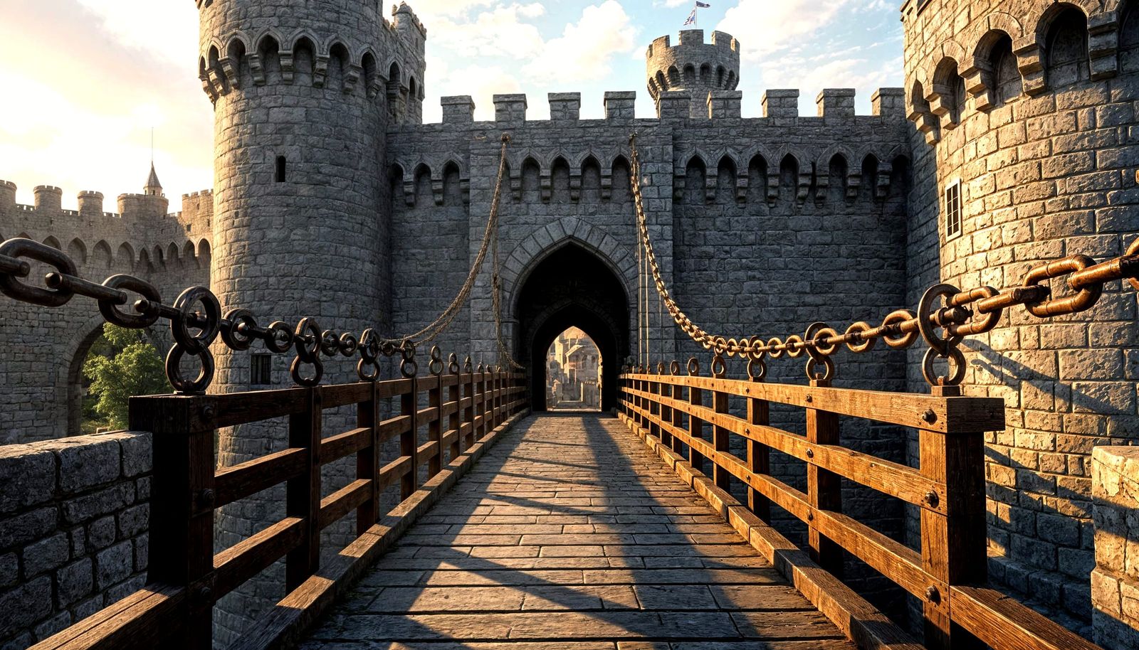 Medieval Castle Drawbridge Close-Up: Hyperrealistic 16k Deta...