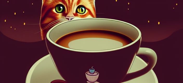 Ginger Cat Swimming in Coffee Cup: Manga Style