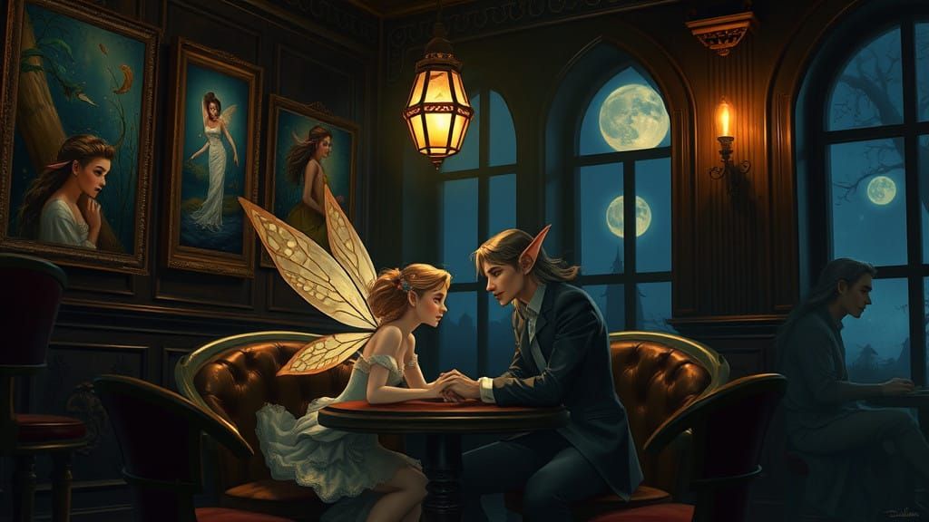 Enchanted Night Café Scene in Dreamlike Atmosphere