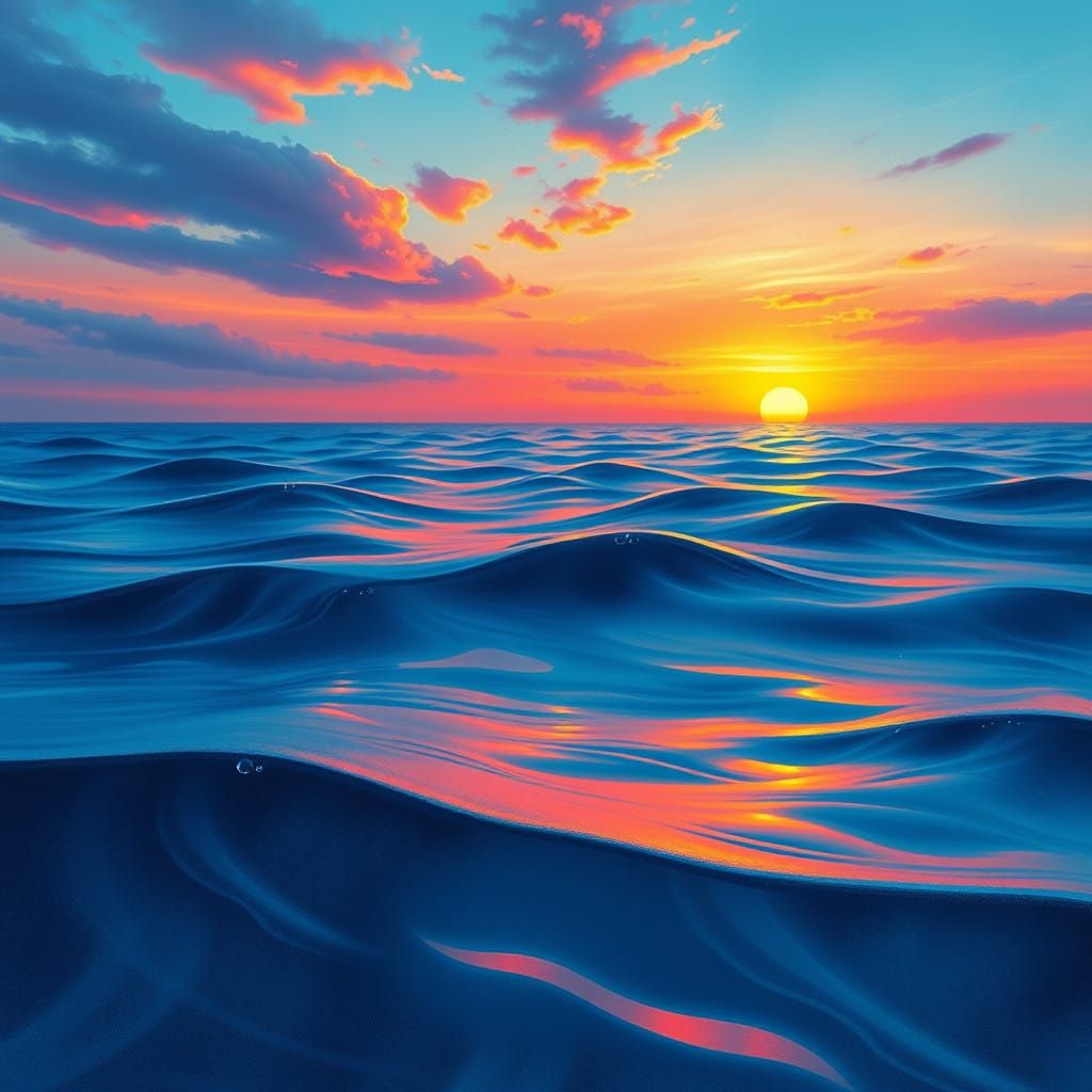Dreamy Sunset Ocean Scene in Vibrant Watercolor Style