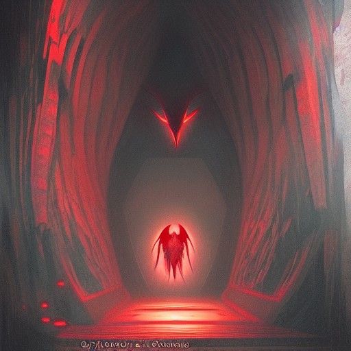 Sinister Red Eye Bat Cave in Fantasy Style