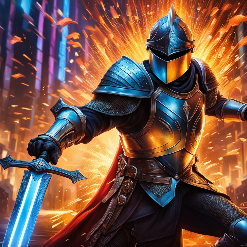 Knight Versus Matrix Agents: Hyperrealistic Concept Art