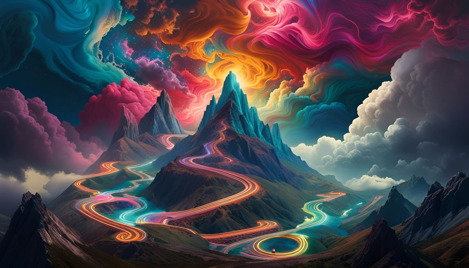 Cosmic Maze Over Mountains in Fantasy Art