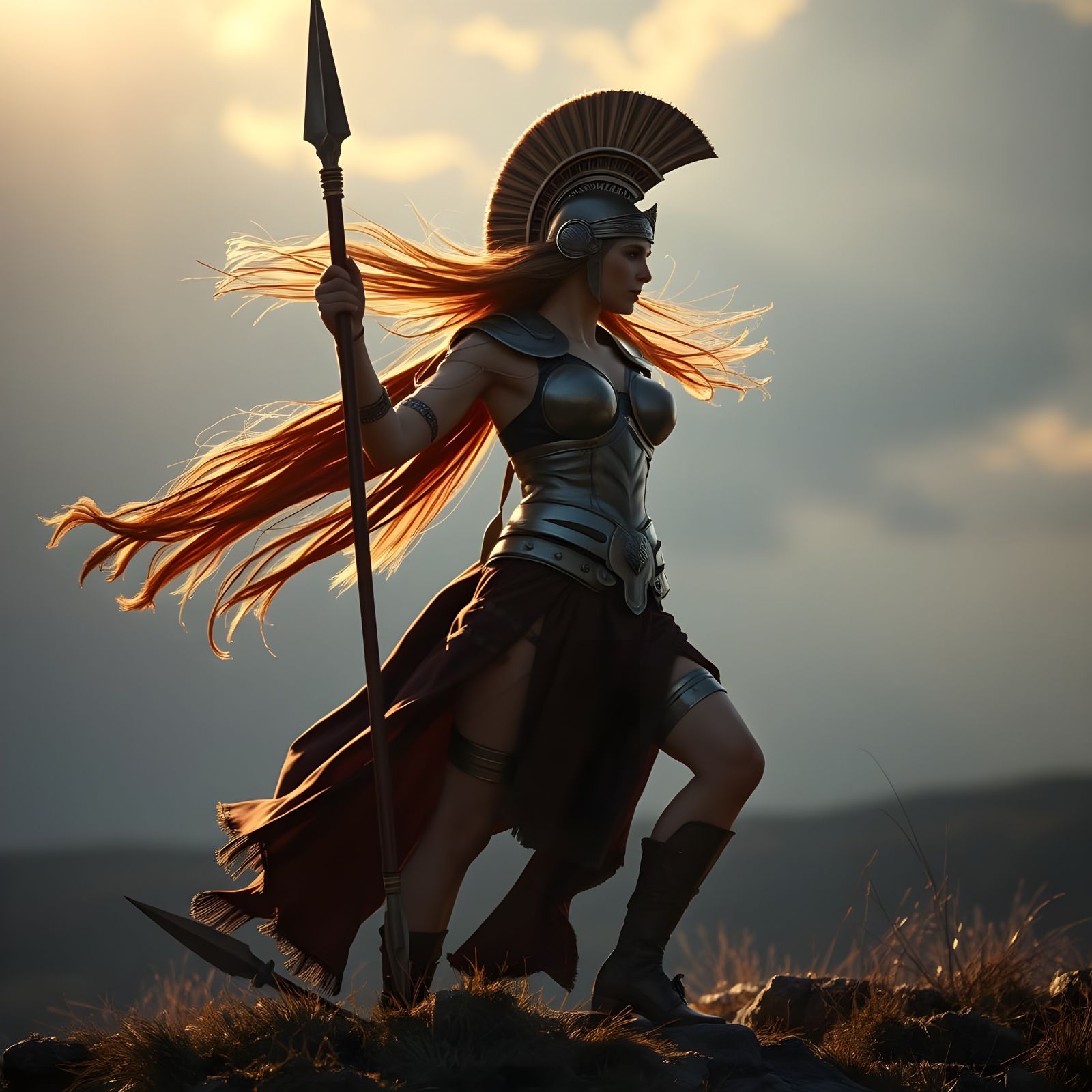 Goddess Athena Empowered by Dramatic Light