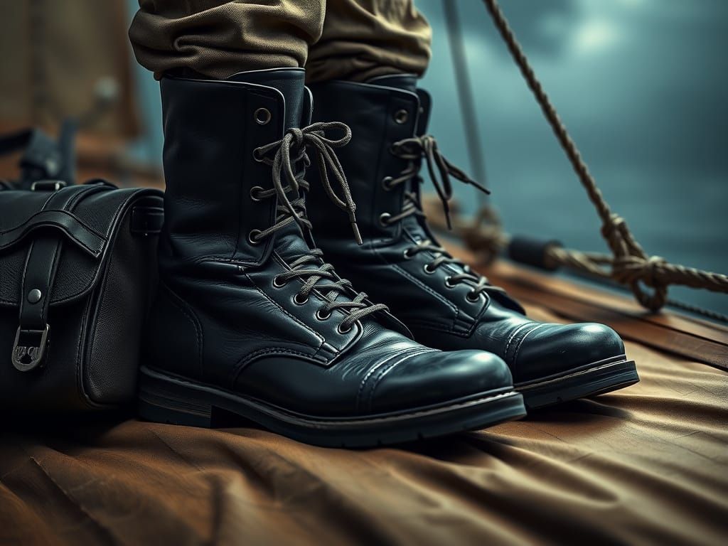 Photorealistic Army Boots and Bag on Khaki Sail