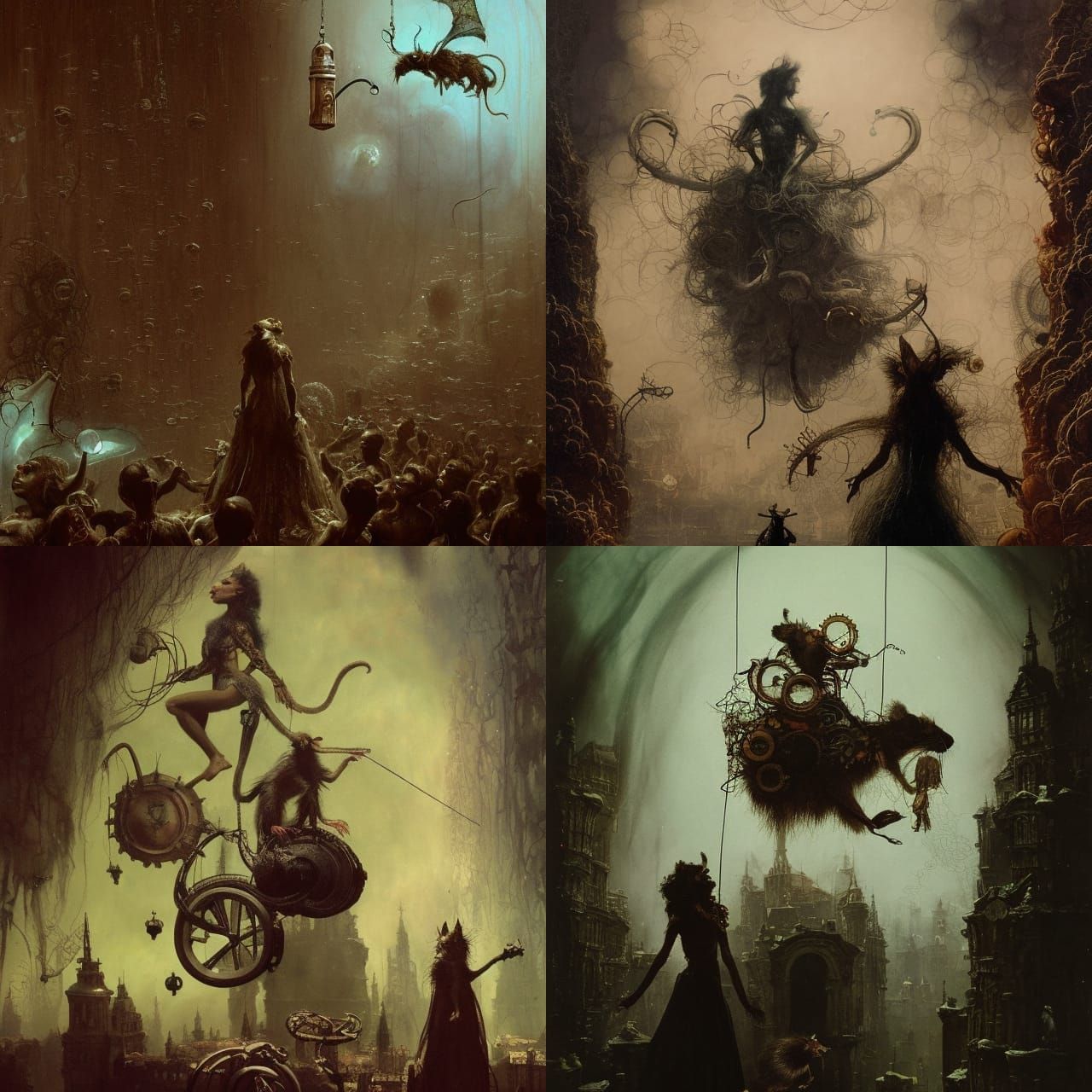 Surreal Rat Girl in Holographic Astral Illustration