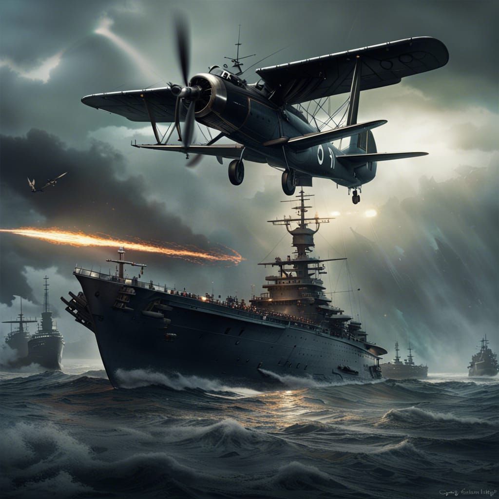 HMS Ark Royal Hunts Bismarck: Dark Fantasy Concept Art