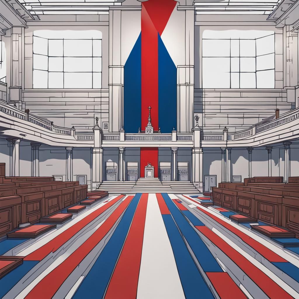 Futuristic Parliament Building with Striped Flag