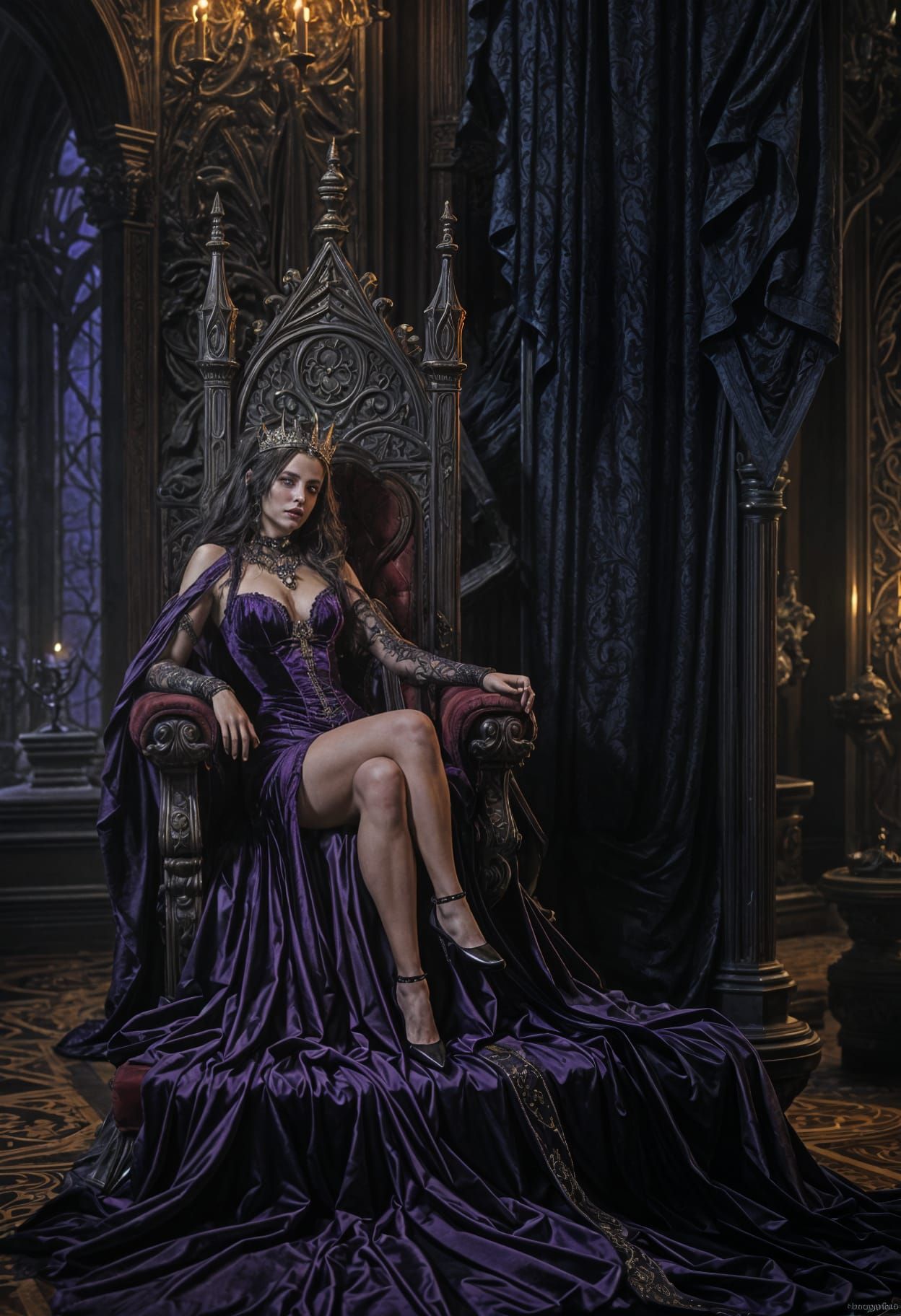 Vampire Queen in Throne Room: Dark Fantasy Art
