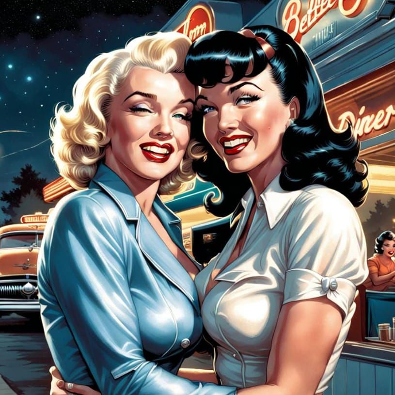 Marilyn and Bettie: Comic Book Diner Hug