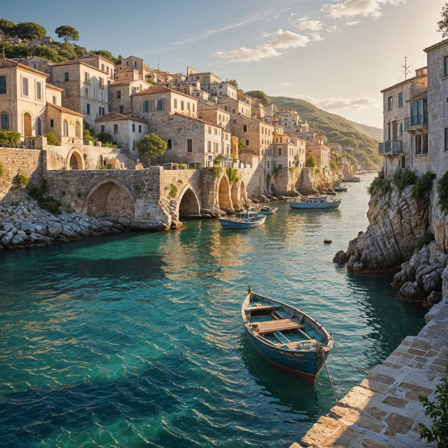 Traditional Mediterranean Fishing Boat in a Weathered Stone ...