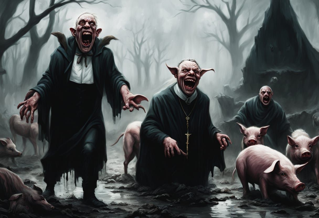 Demonic Pigs with Satan in Horror Art